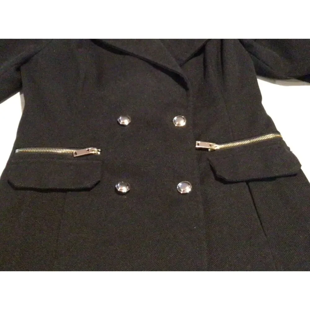 BCX Women’s Black Corduroy Double Breasted Pea Coat Jacket Size Medium
